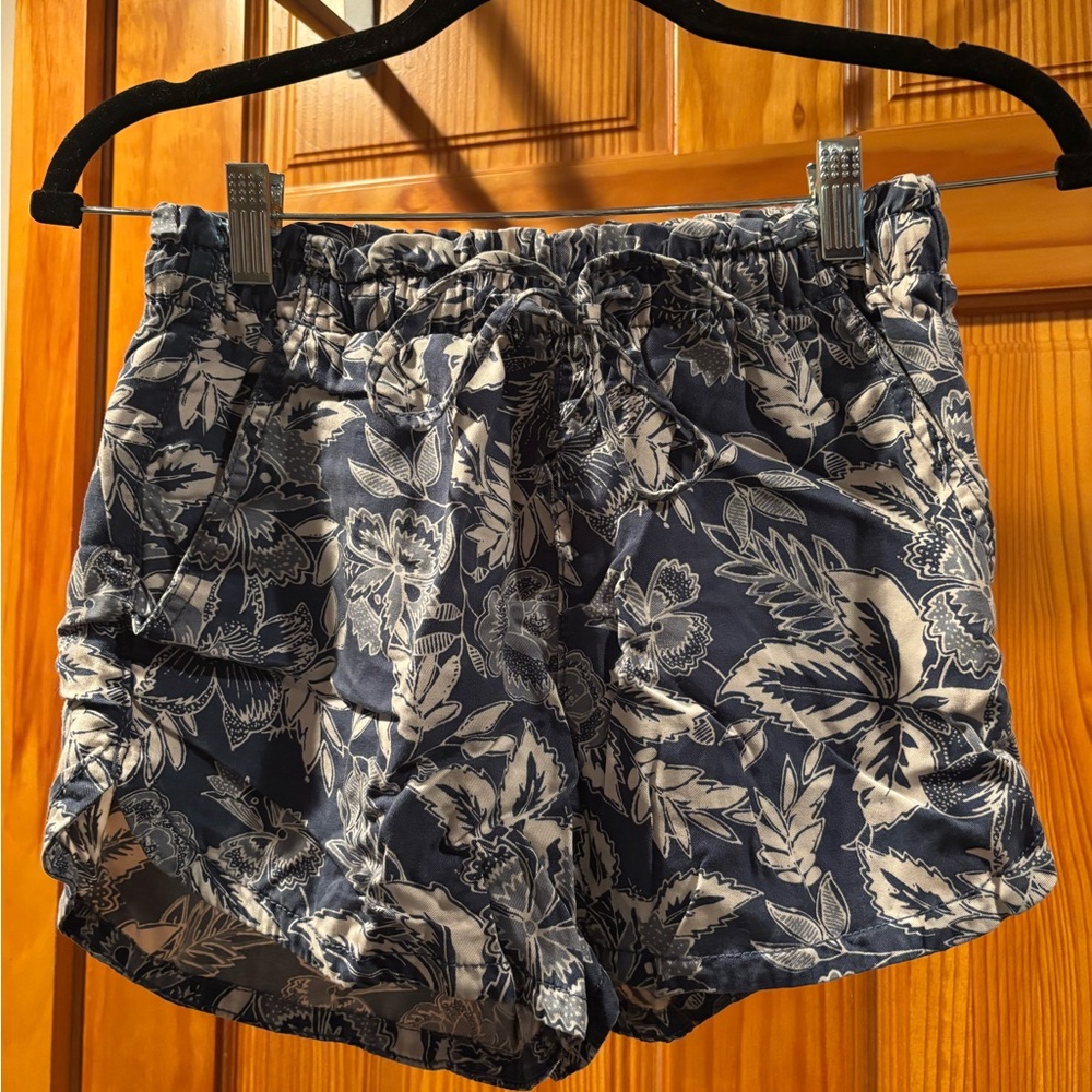 Blue and White Cargo Shorts with Elastic Waistband